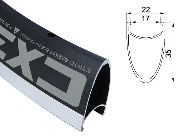 ALEXRIMS CX35 Rennradfelge, V-Bremse, 35-mm-Konus, 700C 622-17, 32 Löcher, Schwarz, Gewicht 490 g