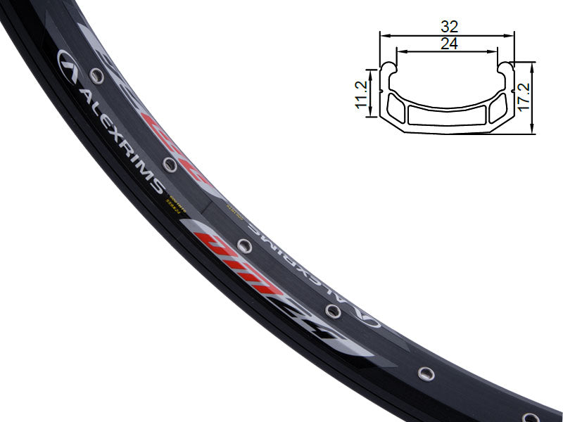 Extreme ALEXRIMS DM24 Felge, V-Bremse, Konus 17,2 mm, 24 Zoll 507 x 18, 32 Löcher, Kappe, Schwarz, Gewicht 660 g