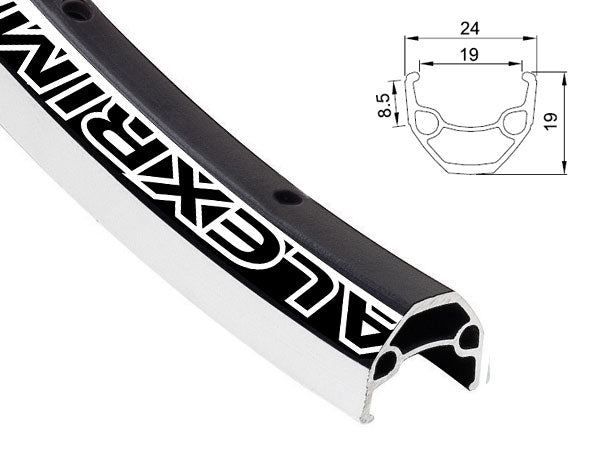 ALEXRIMS EN24 MTB-/Trekkingfelge, V-Bremse, Konus 19 mm, 700C 622 x 19, 32 Löcher, Schwarz, Gewicht 500 g