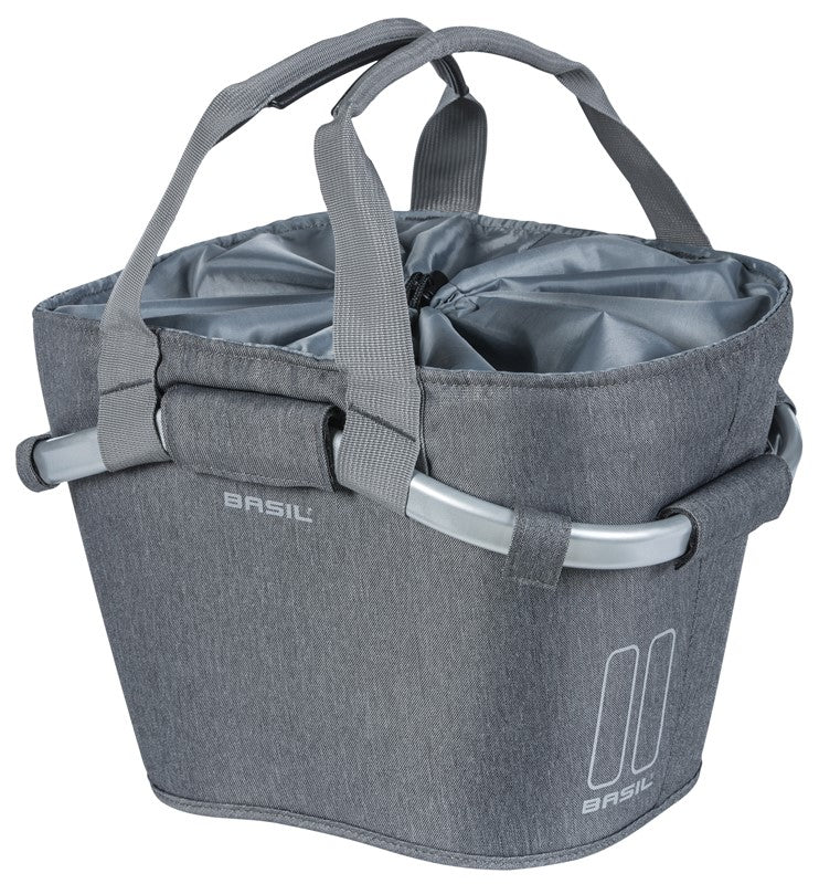 BASIL CLASSIC CARRY ALL FRONT BASKET KF 15L Lenkerkorb vorne, grau + BASIL KLICKFIX ADAPTER Korbmontageplatte, abnehmbares Lenkermontagesystem (ohne Halterung)