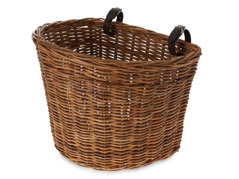 BASIL DARCY L Lenkerkorb/Frontgepäckträger mit Riemenbefestigung, lackiertes Naturrattan