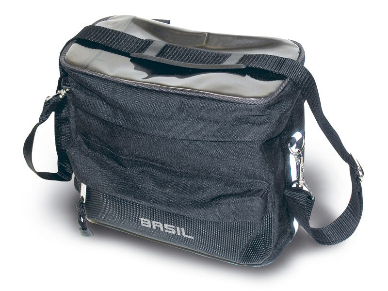 BASIL MALI HANDLEBAR BAG 8L, Lenkertasche mit Kartenetui, Klettverschluss, wasserdicht schwarz