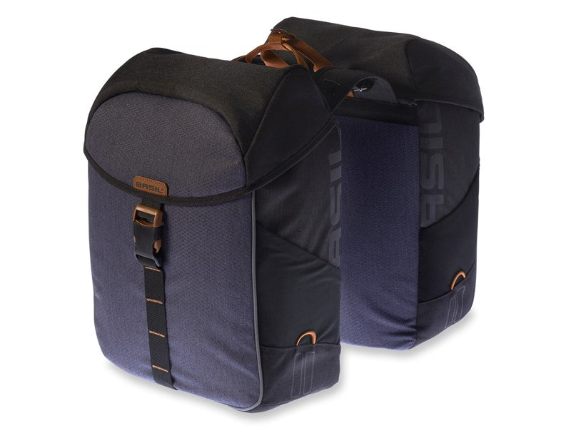 BASIL MILES TARPAULIN DOPPELTASCHE 34L, Universal Bridge System, 100 % wasserdicht, schwarzer Schiefer