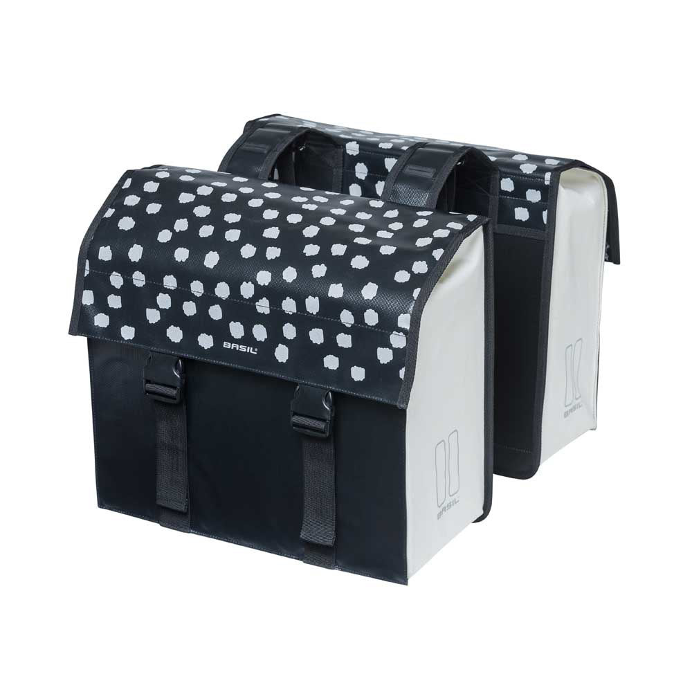 BASIL URBAN LOAD DOPPELTASCHE 48-53L, Universal Bridge System, 100 % wasserdicht, schwarz reflektierend/schwarz