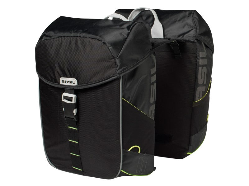 BASIL MILES TARPAULIN DOPPELTASCHE 34L, Universal Bridge System, 100 % wasserdicht, Schwarzkalk