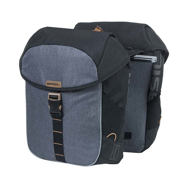 BASIL MILES TARPAULIN DOPPELGEPÄCKTASCHE MIK 34L, MIK-System (bereit zum Mitnehmen), 100 % wasserdichter schwarzer Schiefer