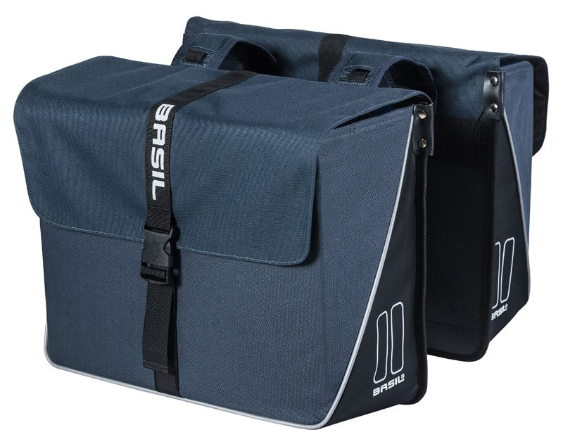 BASIL FORTE DOPPELTASCHE 35L, Universal Bridge System, wasserdichtes Polyester, Marineblau Schwarz
