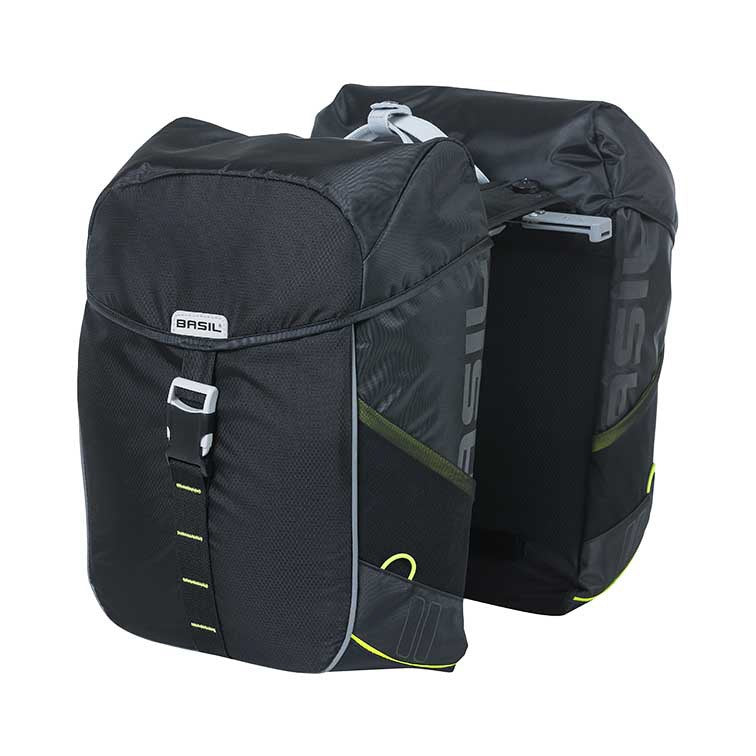BASIL MILES DOUBLE PANNIER BAG 32L MIK System (ready to go), 100 % wasserdicht, Black Lime