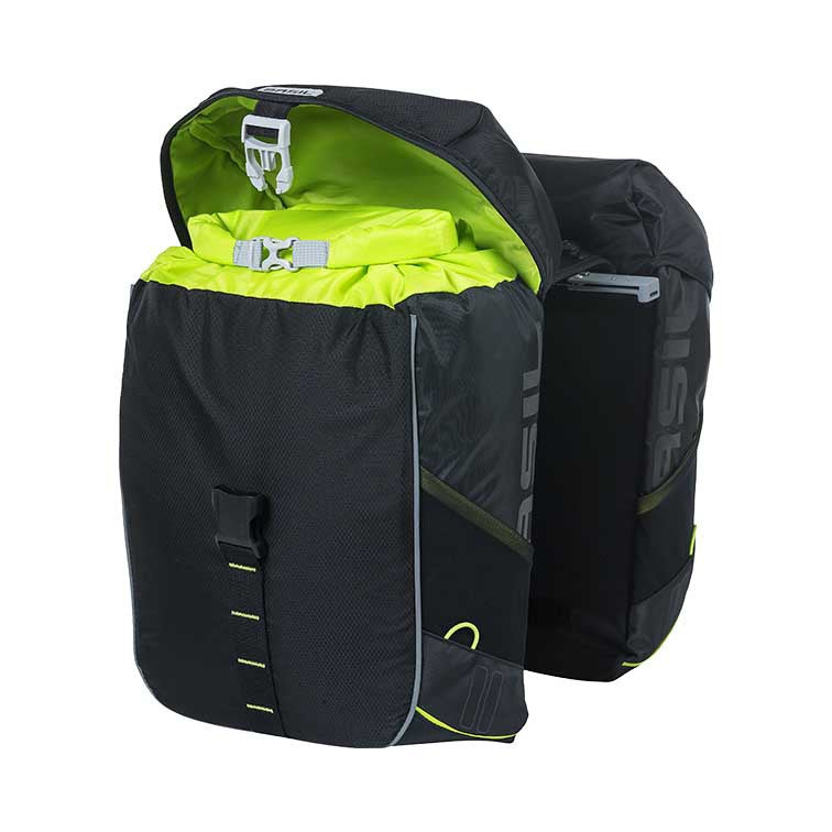 BASIL MILES DOUBLE PANNIER BAG 32L MIK System (ready to go), 100 % wasserdicht, Black Lime