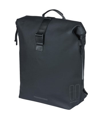 BASIL SOHO BACKPACK NORDLICHT17L Rucksack/Fahrradtasche, Hook-On-System-Befestigung, wasserdichtes Polyester, Beleuchtung, Nachtschwarz