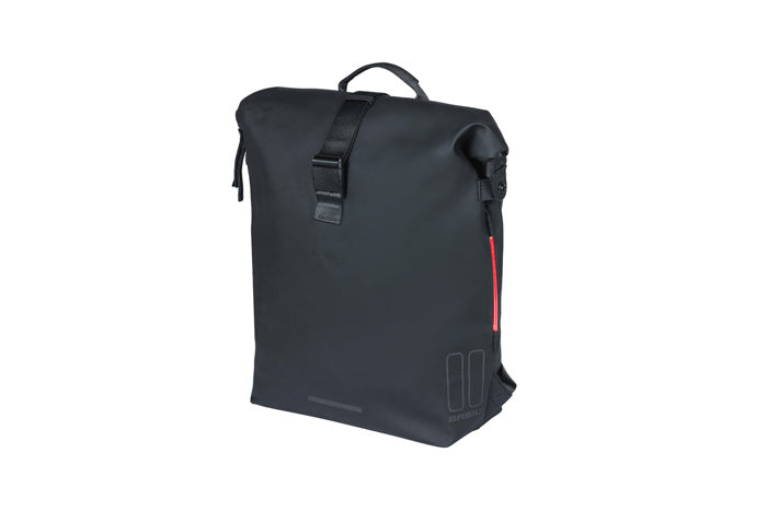BASIL SOHO BACKPACK NORDLICHT17L Rucksack/Fahrradtasche, Hook-On-System-Befestigung, wasserdichtes Polyester, Beleuchtung, Nachtschwarz