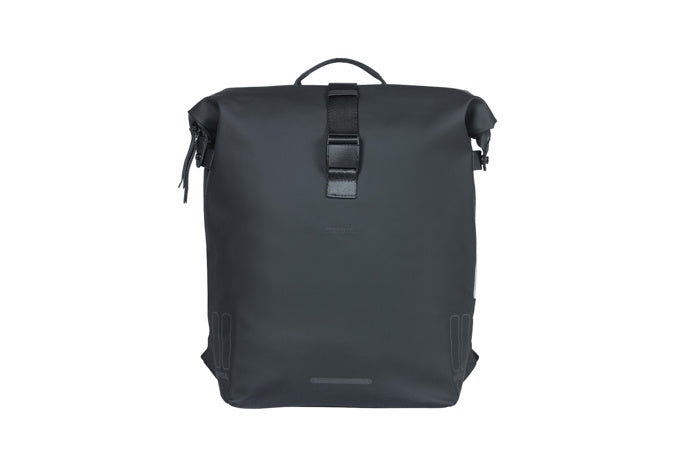 BASIL SOHO BACKPACK NORDLICHT17L Rucksack/Fahrradtasche, Hook-On-System-Befestigung, wasserdichtes Polyester, Beleuchtung, Nachtschwarz
