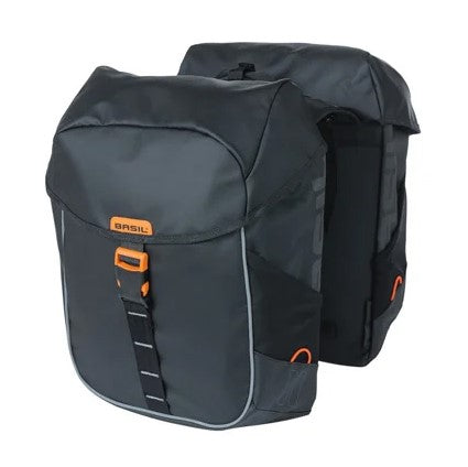 BASIL MILES TARPAULIN DOPPELTASCHE 34L, Universal Bridge System, 100 % wasserdicht schwarz orange