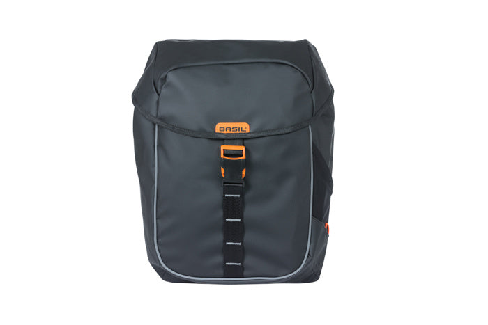 BASIL MILES TARPAULIN DOPPELTASCHE 34L, Universal Bridge System, 100 % wasserdicht schwarz orange