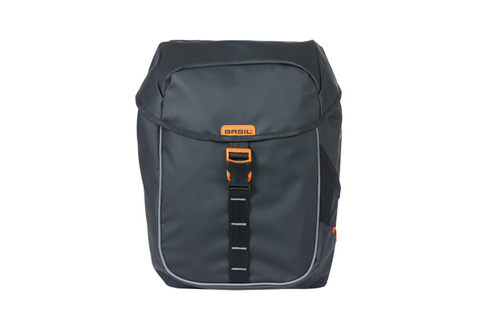 BASIL MILES TARPAULIN DOUBLE PANNIER BAG MIK 34L, doppelte City-Tasche, MIK-System (ready to go), 100 % wasserdicht, schwarzorange