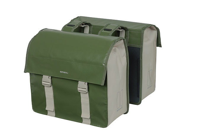 BASIL URBAN LOAD DOPPELTASCHE 48-53L, Universal Bridge System, 100 % wasserdicht, moosgrün/sand