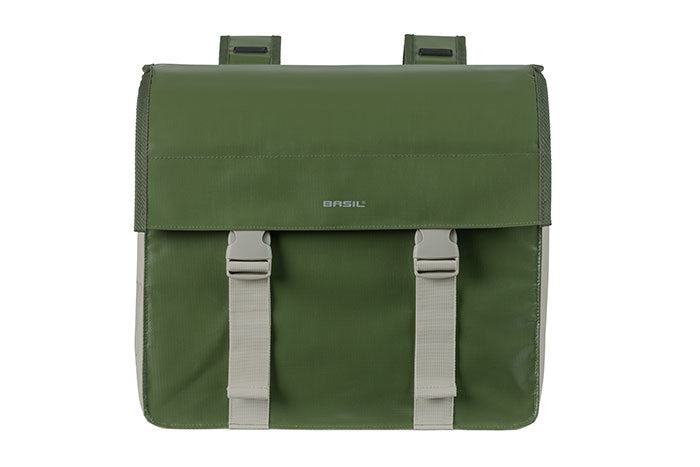 BASIL URBAN LOAD DOPPELTASCHE 48-53L, Universal Bridge System, 100 % wasserdicht, moosgrün/sand