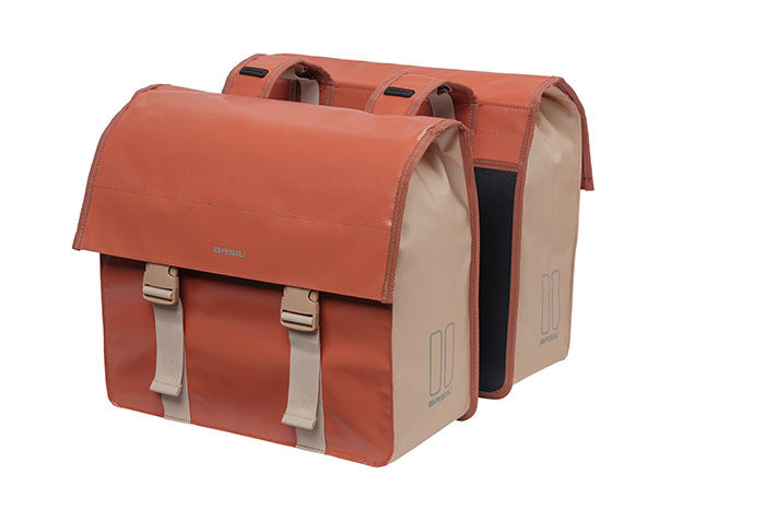 BASIL URBAN LOAD DOPPELTASCHE 48-53L, Universal Bridge System, 100 % wasserdicht, Terra Red/Rose