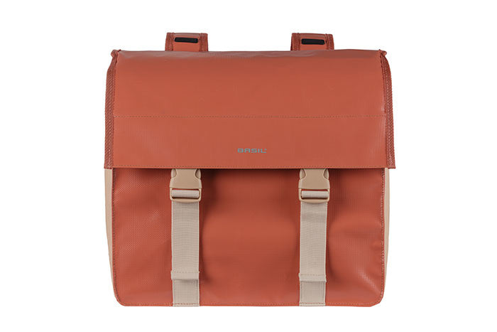 BASIL URBAN LOAD DOPPELTASCHE 48-53L, Universal Bridge System, 100 % wasserdicht, Terra Red/Rose