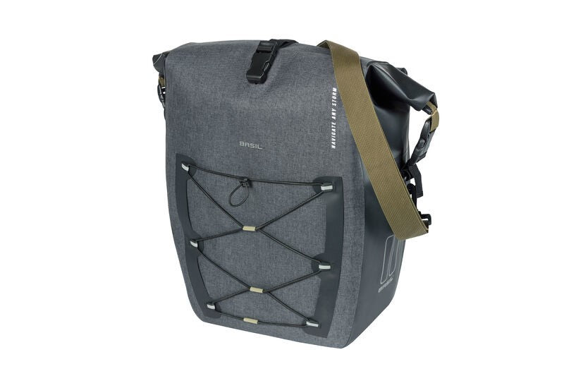 BASIL NAVIGATOR STORM SINGLE PANNIER BAG L 25-31 L, Hook On System, wasserdicht, grau schwarz