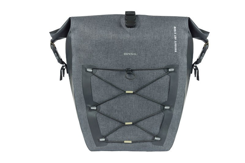 BASIL NAVIGATOR STORM SINGLE PANNIER BAG L 25-31 L, Hook On System, wasserdicht, grau schwarz