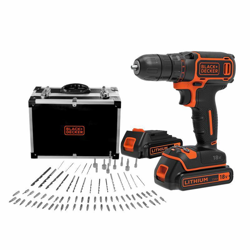 BLACK+DECKER SCHRAUBENDREHER 18V BDCDC18BAFC 2x1,5Ah GEHÄUSE +80 ACC