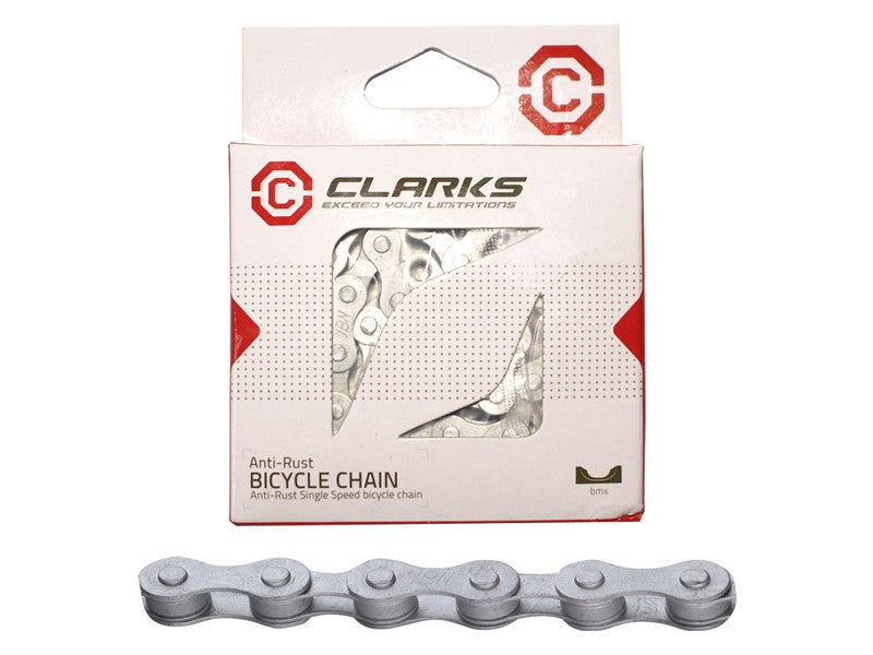 CLARKS C410AR Fahrradkette, 1-Gang Single Speed, 112 Glieder, 1/2"x1/8", Glieder, Korrosionsschutz, Silber