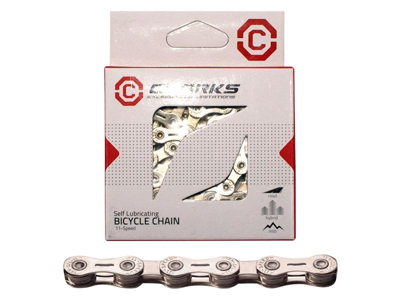 CLARKS CSL9 Fahrradkette, 9-Gang, 116 Glieder, 1/2"x11/128", Glied, vernickelt, selbstschmierend, Straße/MTB, Silber