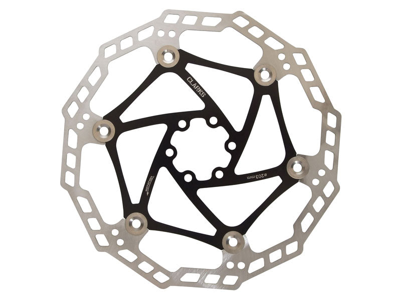 Bremsscheibe CLARKS CFR-09FS 203 mm, schwimmend, Edelstahl-Spider, IS-Halterung, Silber und Schwarz