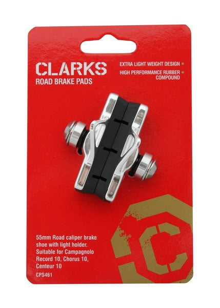 CLARKS CPS461 Bremsbeläge für Shimano/Campagnolo Record 10, Chorus 10, Centeur 10, 55 mm, trockene Bedingungen, Straße, silbernes CNC-Gehäuse