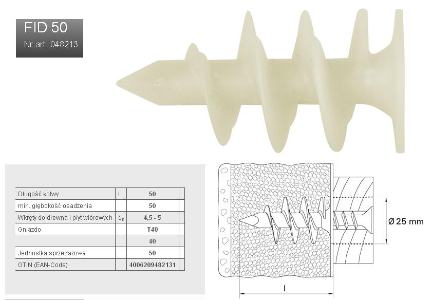 FISHER ISOLIERTE BEFESTIGUNG FID 50 50 Stk. FÜR ISOLIERPLATTEN (STYROFOAM)