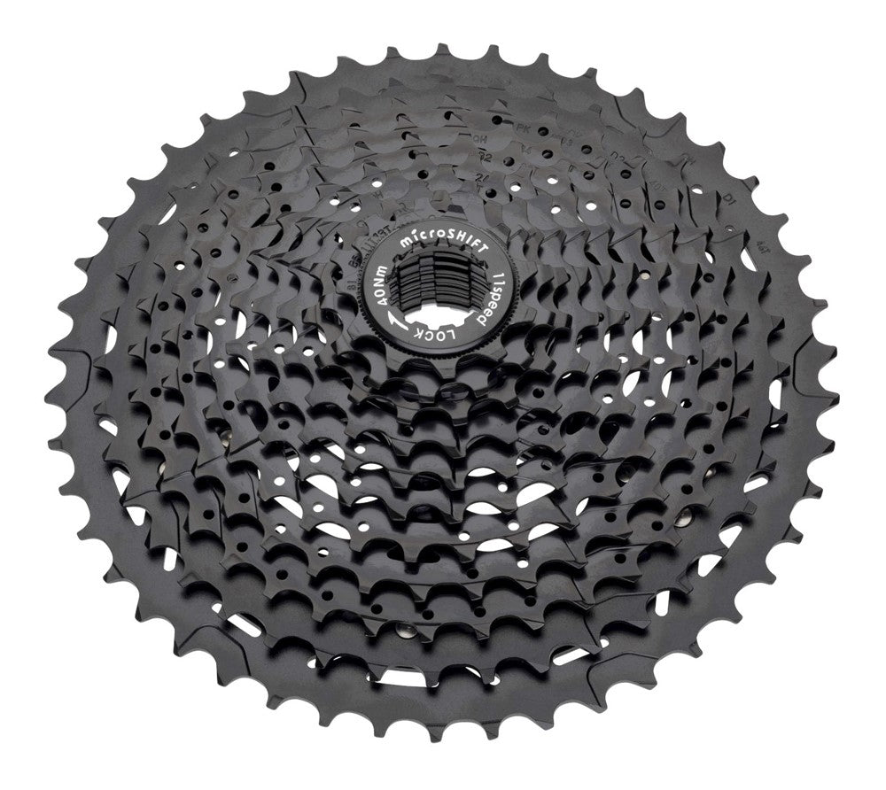 MICROSHIFT XLE 11-Gang-Kassette, Stahl bis 40 Zähne, Aluminium 46 Zähne, Shimano-kompatibel, 11-13-15-18-21-24-28-32-36-40-46 (Al.), Schwarz