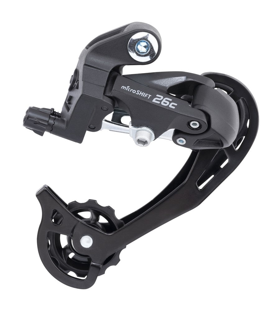 MICROSHIFT-Schaltwerk, 7–8 Gänge (2/3 x 7/8), Shimano-kompatibel, langer Käfig, max. 28-34T-Modus, Min. 13-14T-Modus, Kapazität 45T