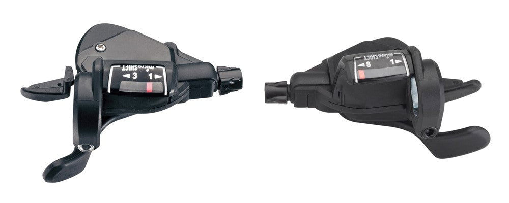 MICROSHIFT MEZZO-Schalthebel, Paar, 8-Gang (3x8), Shimano-kompatibel, Daumentipp, optische Ganganzeige