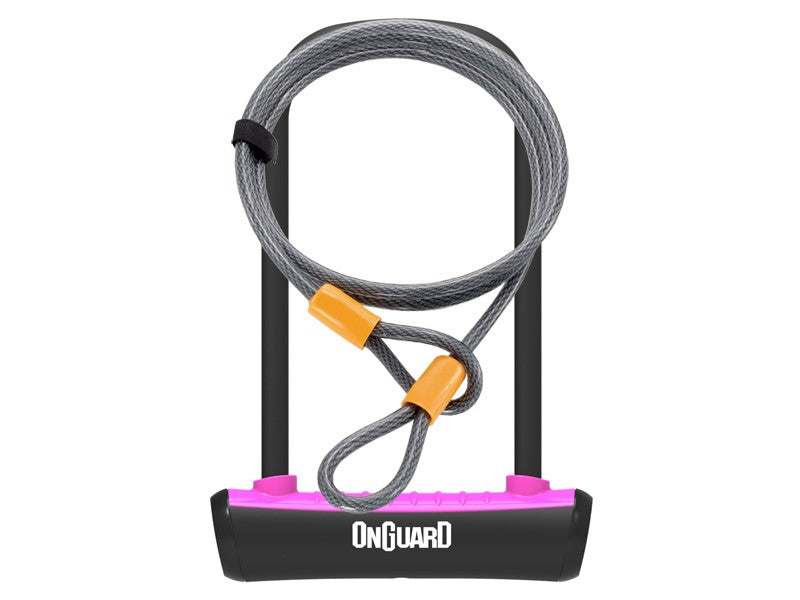 ONGUARD NEON 8154PN U-LOCK Fahrradschloss – 115 mm 230 mm – Griff + 2 x Schlüssel + Kabel 10 mm 120 cm rosa