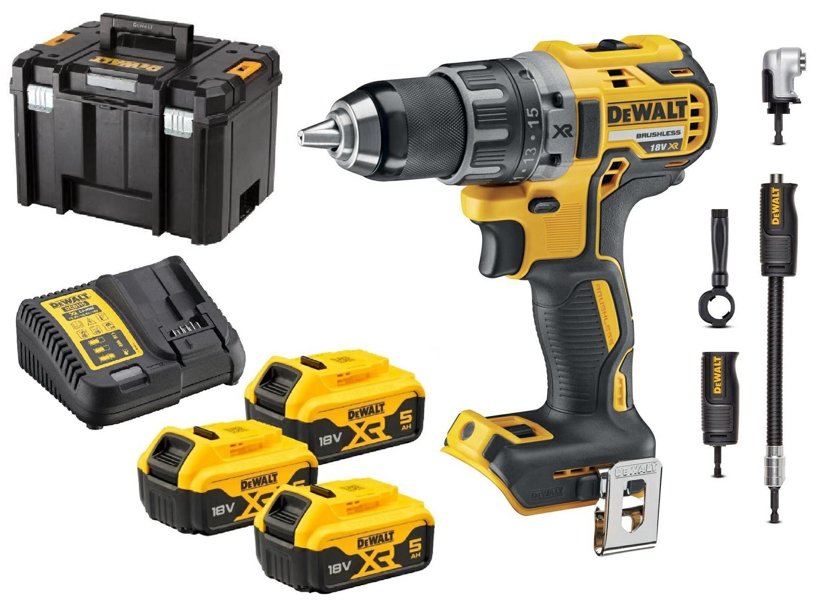 DEWALT SCHRAUBENANTRIEB 18V DCD791P3A 70/27Nm 3x5,0Ah BL + WINKELBITSPITZE