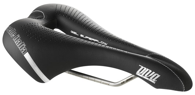 SELLE ITALIA DIVA GEL Sattel TI316 SUPERFLOW S (id match S3), TI 316 Rail, Fibra-Tek, Light Gel, 275g