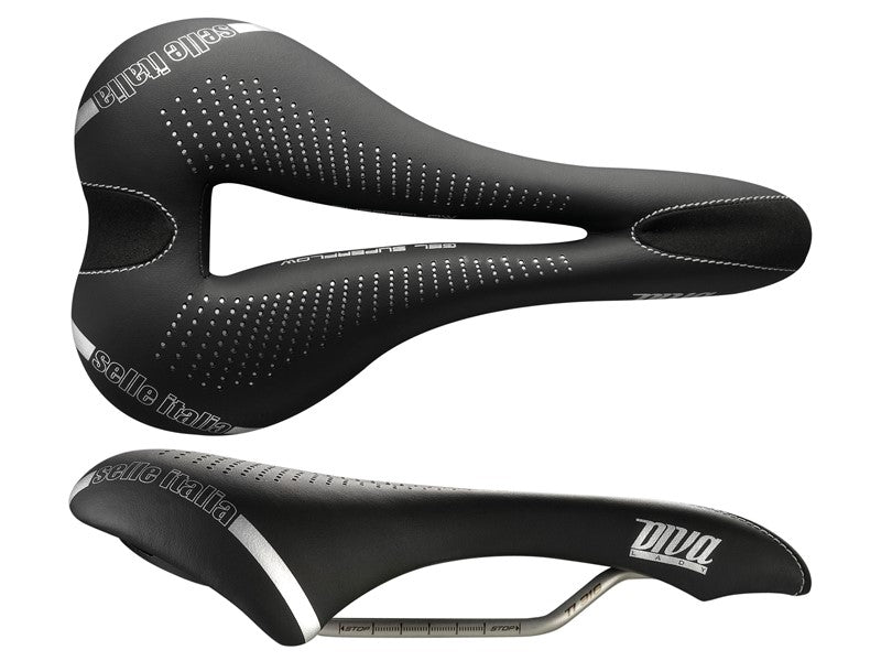 SELLE ITALIA DIVA GEL-Sattel TI316 SUPERFLOW L (ID entspricht L3), TI 316-Schiene, Fibra-Tek, Light Gel, 285 g