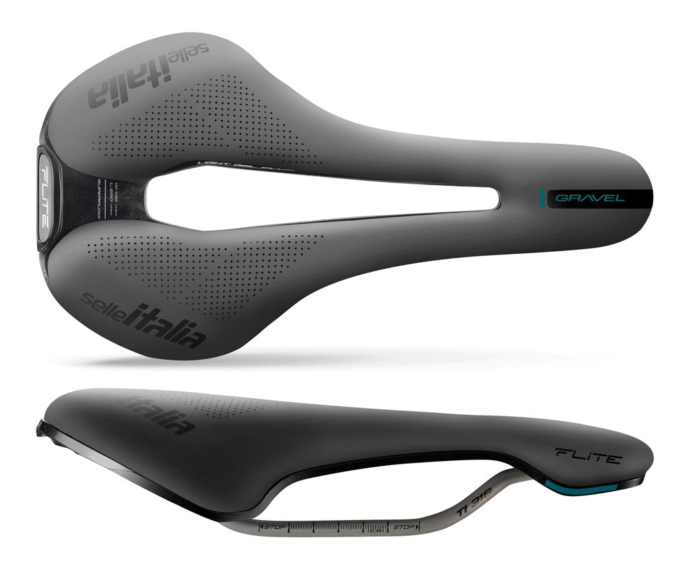 SELLE ITALIA FLITE BOOST GRAVEL TI316 Sattel, Superflow S (ID entspricht S3), TI 316 Schiene, Fibra-Tek, Light Gel, 228 g, Grau