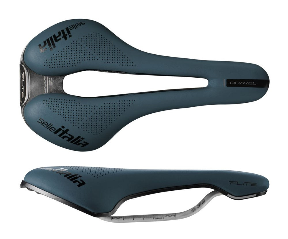 SELLE ITALIA FLITE BOOST GRAVEL TI316 Sattel, Superflow S (ID-Übereinstimmung - S3), TI 316 Schiene, Fibra-Tek, Light Gel, 228 g, Blau