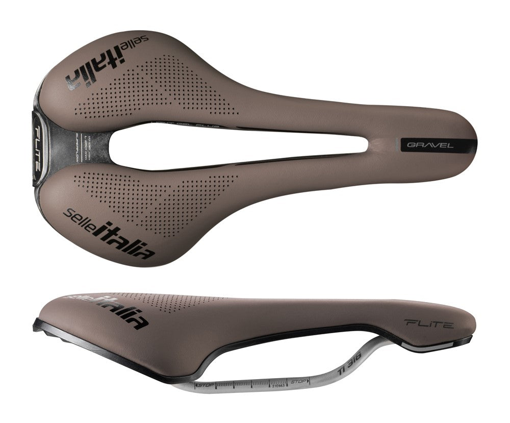 SELLE ITALIA FLITE BOOST GRAVEL TI316 Sattel, Superflow S (ID-Übereinstimmung - S3), TI 316 Schiene, Fibra-Tek, Light Gel, 228 g, Braun