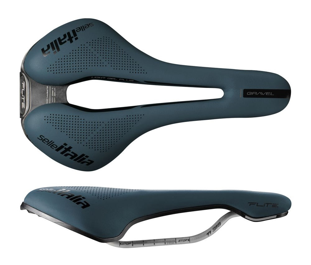 SELLE ITALIA FLITE BOOST GRAVEL TI316 Sattel, Superflow L (ID-Übereinstimmung - L3), TI 316 Schiene, Fibra-Tek, Light Gel, 232 g, Blau