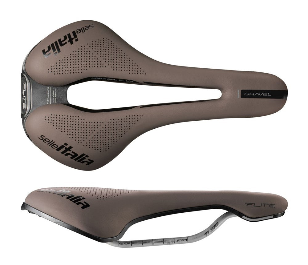 SELLE ITALIA FLITE BOOST GRAVEL TI316 Sattel, Superflow L (ID-Übereinstimmung - L3), TI 316 Schiene, Fibra-Tek, Light Gel, 232 g, Braun
