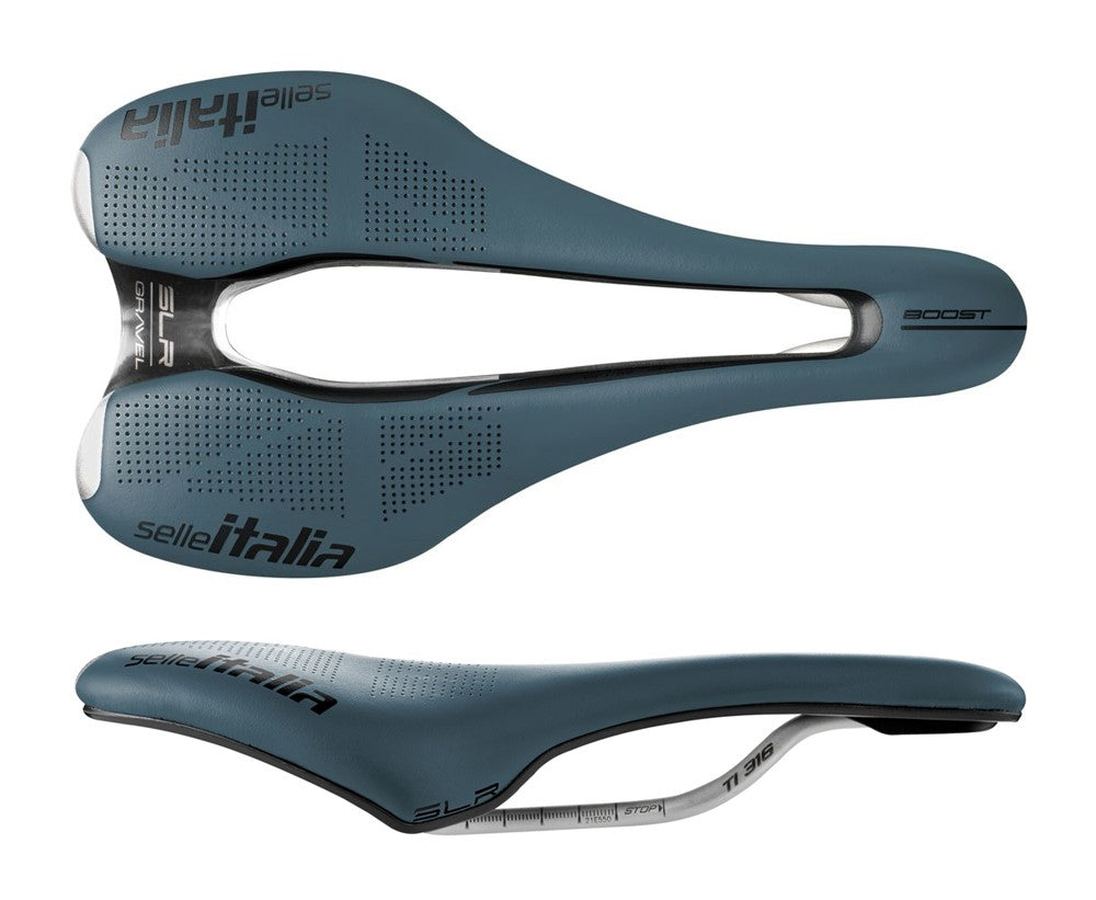 SELLE ITALIA SLR BOOST GRAVEL TI316 Sattel, Superflow S (id match - S3), TI 316 Rail, Fibra-Tek, Light Gel, 204 g, Blau