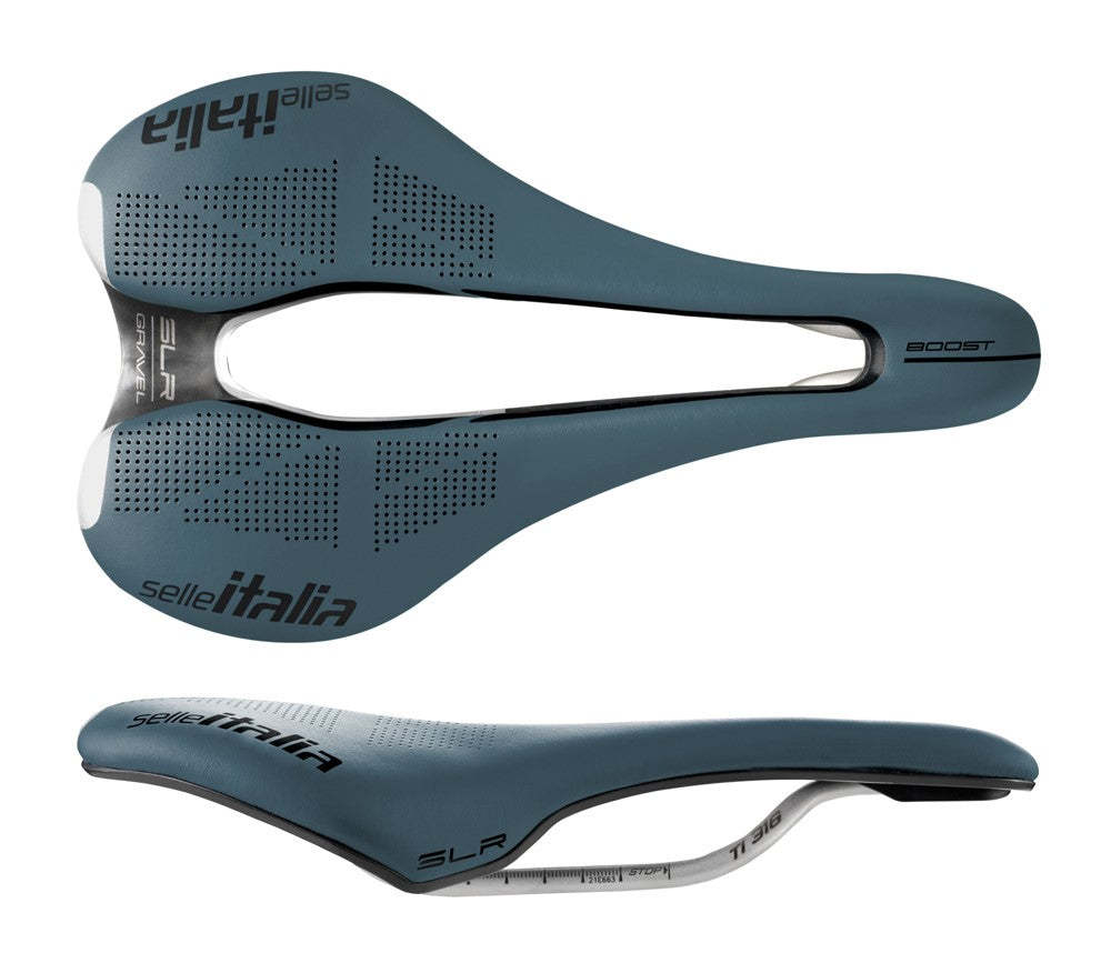 SELLE ITALIA SLR BOOST GRAVEL TI316 Sattel, Superflow L (ID-Übereinstimmung - L3), TI 316 Schiene, Fibra-Tek, Light Gel, 209 g, Blau
