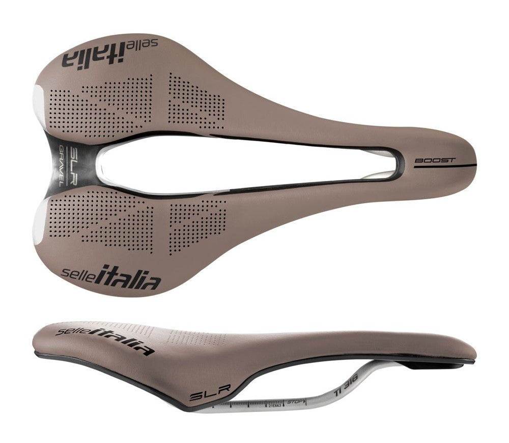 SELLE ITALIA SLR BOOST GRAVEL TI316 Sattel, Superflow L (ID-Übereinstimmung - L3), TI 316 Schiene, Fibra-Tek, Light Gel, 209 g, Braun
