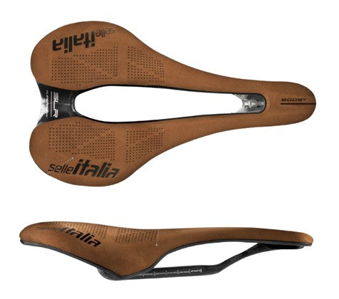 SELLE ITALIA SLR BOOST KIT CARBONIO-Sattel, Superflow L (ID entspricht L3), Carbonschiene + 10 mm, Nubuk Line Limited Edition