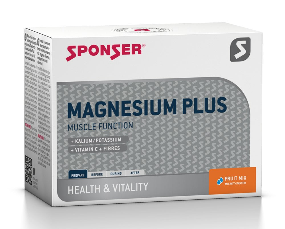 SPONSER MAGNESIUM PLUS Magnesiumpulver, Fruchtmischung (Box mit 20 Beuteln x 6,5 g) .