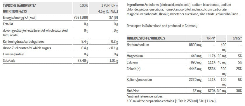 Elektrolyte SPONSER ELECTROLYTES TABS Zitronentabletten (Box mit 12 Stück x 10 Tabletten) .