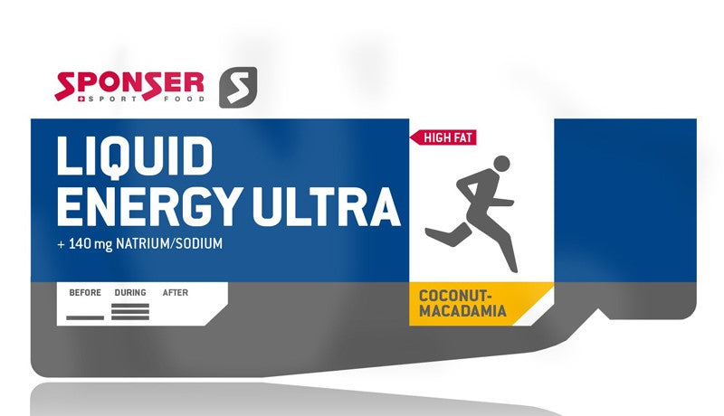SPONSER LIQUID ENERGY ULTRA Kokos-Macadamia-Energiegel (Box 40 Stück x 25 g) .